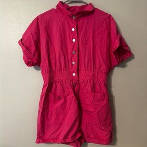 Women's Hot Pink Short Sleeve Romper with Elastic Waist